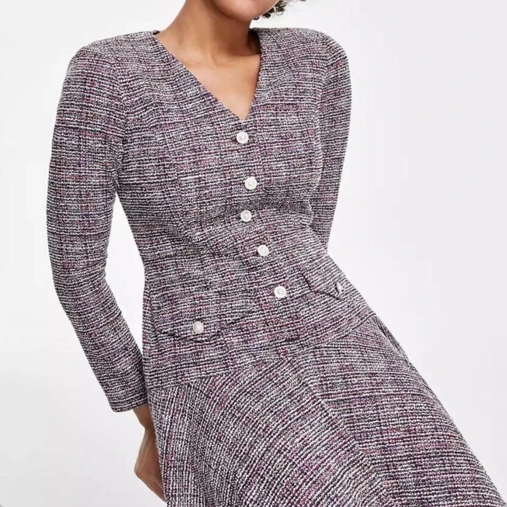 🆕✨TAYLOR Tweed Fit & Flare Dress Size 10 Pearl Button Party Office Workwear
